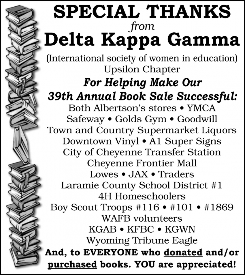 Used Book Sale, Delta Kappa Gamma, Cheyenne, WY